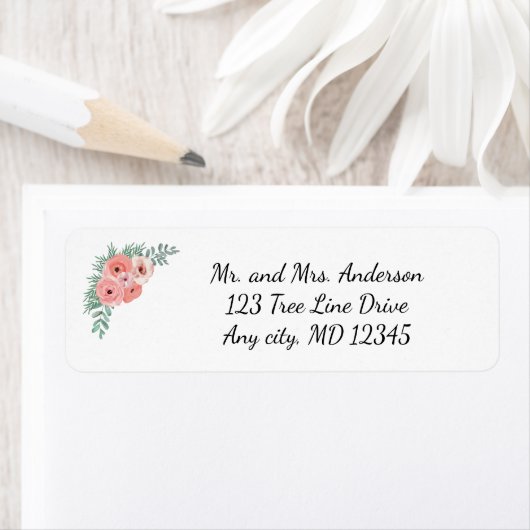 Elegante roze groene bloemige retouradresstickers etiket (Insitu)