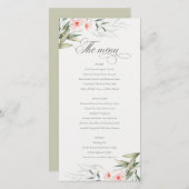 Elegante Roze Groene Bloemige Trouwmenu Kaart (Voorkant / Achterkant)