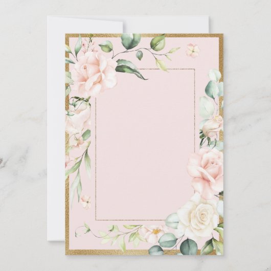 Elegante Roze Groene Blos Florale Trouw Uitnodigin Kaart (Achterkant)