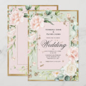 Elegante Roze Groene Blos Florale Trouw Uitnodigin Kaart (Voorkant / Achterkant)