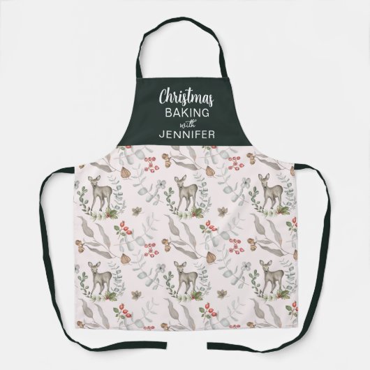 Elegante Roze Groene Gepersonaliseerde Kerstmis Schort (Voorkant)