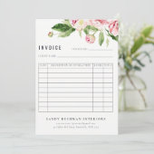 Elegante roze groene pioen bloemenfactuur ontvangs kaart (Staand voorkant)