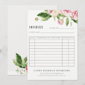 Elegante roze groene pioen bloemenfactuur ontvangs kaart (Voorkant / Achterkant)