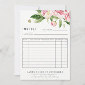 Elegante roze groene pioen bloemenfactuur ontvangs notitiekaartje (Voorkant)