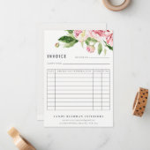 Elegante roze groene pioen bloemenfactuur ontvangs notitiekaartje (Voorkant / Achterkant in situ)