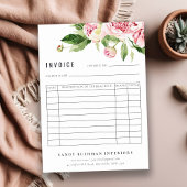 Elegante roze groene pioen bloemenfactuur ontvangs notitiekaartje