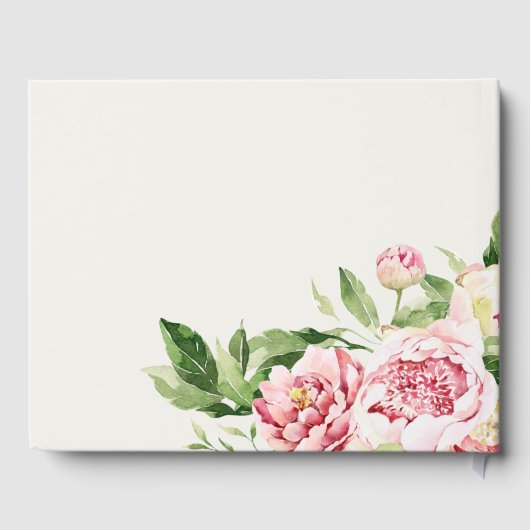 Elegante Roze Groene Pioen Bloemige Bruiloftsdouch Gastenboek (Achterkant)