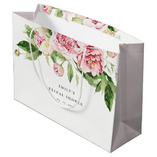 Elegante Roze Groene Pioen Bloemige Bruiloftsdouch Groot Cadeauzakje
