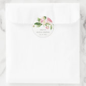 Elegante Roze Groene Pioen Bloemige Bruiloftsdouch Ronde Sticker (Tas)