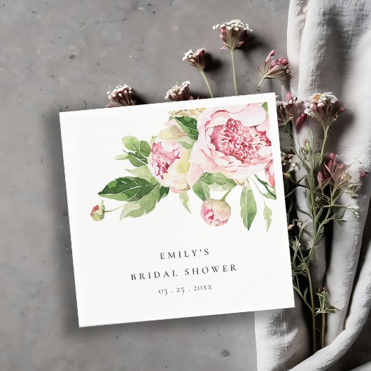 Elegante Roze Groene Pioen Bloemige Bruiloftsdouch Servet