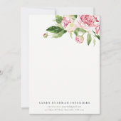 Elegante roze groene pioenroos Floral Waterverf Notitiekaartje (Voorkant)
