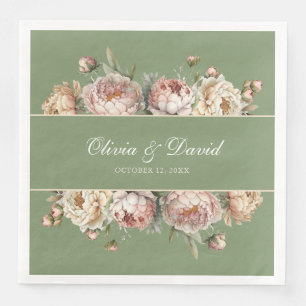 Elegante Roze Groene Pioenrozen Papieren Servet