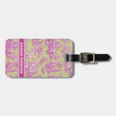 Elegante  roze groene toile de jouy bagagelabel (Voorkant horizontaal)