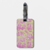 Elegante  roze groene toile de jouy bagagelabel (Achterkant verticaal)