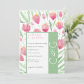 Elegante Roze Groene Tulp Bloemen Waterverf bruilo Kaart (Staand voorkant)
