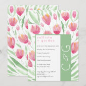 Elegante Roze Groene Tulp Bloemrijke Waterverf Bru Kaart (Voorkant / Achterkant)