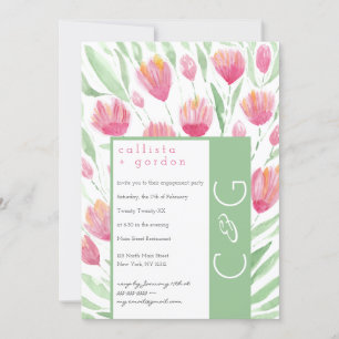 Elegante Roze Groene Tulp Bloemrijke Waterverf Bru Kaart