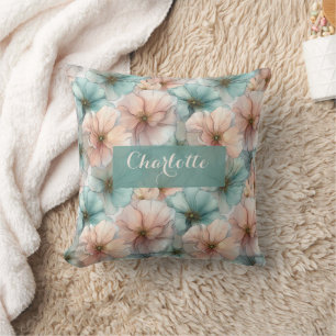 Elegante Roze & Groene Vintage Bloemstukken Persoo Kussen