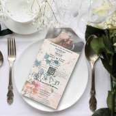 Elegante Roze Groene Waterverf Bloemen QR Code Fot All In One Uitnodiging