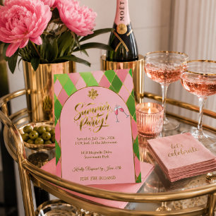 Elegante Roze & Groene Zomerfeest Acryl Uitnodigingen