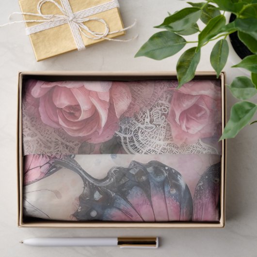 Elegante Roze Grunge Bloemen Decoupage Tissuepapier (Geschenk)