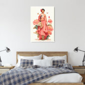 Elegante Roze Hanbok en Lotusbloem Canvas Kunst (Insitu (Slaapkamer))