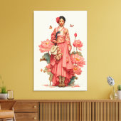 Elegante Roze Hanbok en Lotusbloem Canvas Kunst (Insitu (Woonkamer))