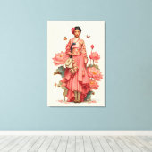 Elegante Roze Hanbok en Lotusbloem Canvas Kunst (Insitu (Houten vloer))