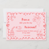 Elegante roze Hand getrokken bruidsmeisje voorstel Kaart (Voorkant)