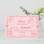 Elegante roze Hand getrokken bruidsmeisje voorstel Kaart (Staand voorkant)