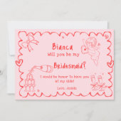 Elegante Roze Hand Getrokken Bruidsmeisje Voorstel Kaart (Voorkant)