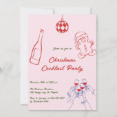 Elegante roze hand getrokken kerst cocktail party kaart (Voorkant)