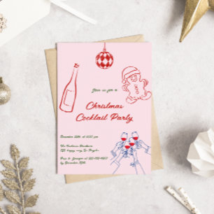 Elegante roze hand getrokken kerst cocktail party kaart