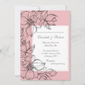 Elegante roze handgetekende bloemen bruiloft uitno kaart (Voorkant)