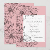 Elegante roze handgetekende bloemen bruiloft uitno kaart (Voorkant / Achterkant)