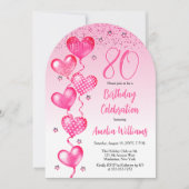 Elegante Roze Hart Ballonnen 80ste Verjaardagsfees Kaart (Voorkant)