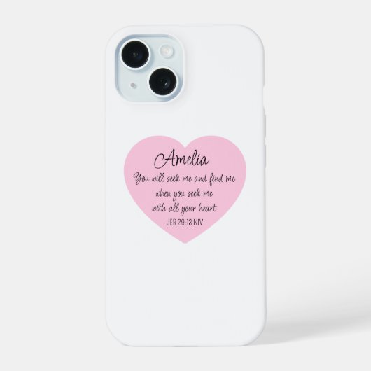 Elegante Roze Hart Bijbelvers Christelijk Geloof iPhone 15 Case (Achterkant)