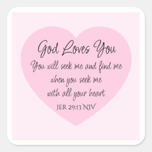 Elegante Roze Hart Bijbelvers Christelijk Geloof Vierkante Sticker