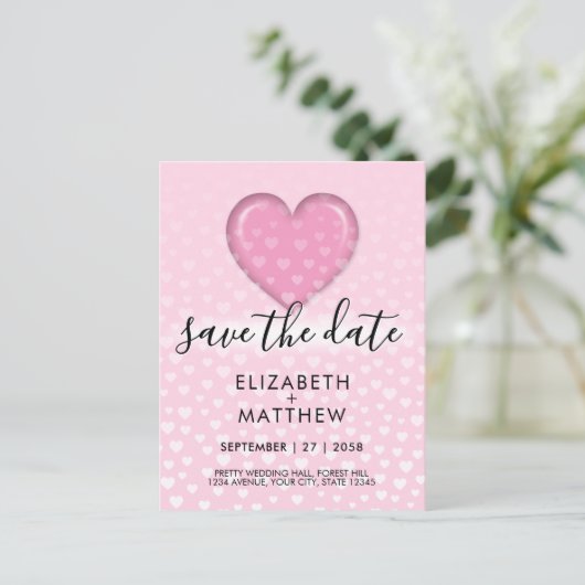 Elegante Roze Hart en Spikkels Ontwerp Briefkaart (Staand voorkant)