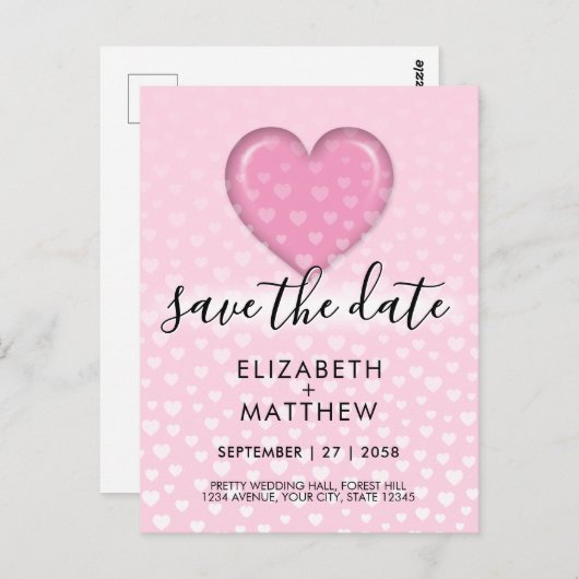 Elegante Roze Hart en Spikkels Ontwerp Briefkaart (Voorkant / Achterkant)