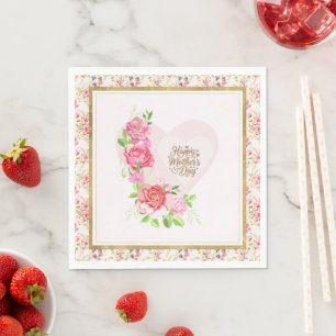 Elegante Roze Hart Gelukkige Moederdag Feest Servet