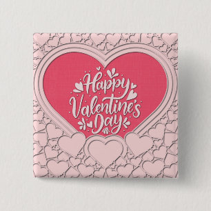 Elegante Roze Hart Gelukkige Valentijnsdag Stijlvo Vierkante Button 5,1 Cm