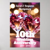 Elegante Roze Hart Gem 10e bruiloft Jubileum Poster (Voorkant)