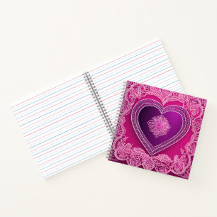 Elegante Roze Hart Kant Mandala Rose Goud AI-kunst Notitieboek