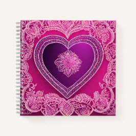 Elegante Roze Hart Kant Mandala Rose Goud AI-kunst Notitieboek