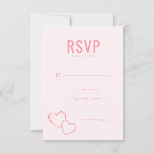 Elegante Roze Hart RSVP Kaart (Voorkant)