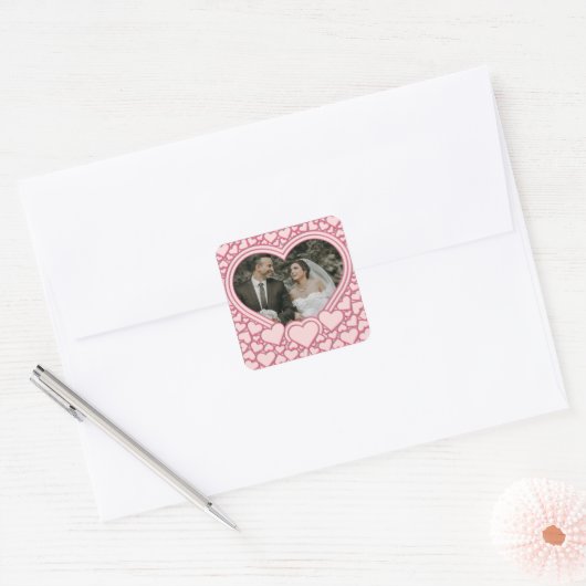 Elegante Roze Hart Vierkante Sticker (Envelop)