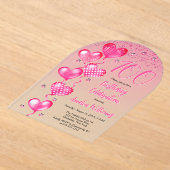 Elegante roze hartballonnen 100ste verjaardagsfees acryl uitnodigingen (Laagn)