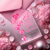 Elegante roze hartballonnen 21e verjaardagsfeest acryl uitnodigingen