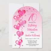 Elegante roze hartballonnen 70e verjaardagsfeest kaart (Voorkant)